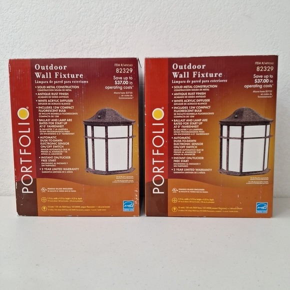 Portfolio Other - 2 Portfolio Outdoor Wall Lanterns Light Fixtures Metal Rust Finish Photo Sensor